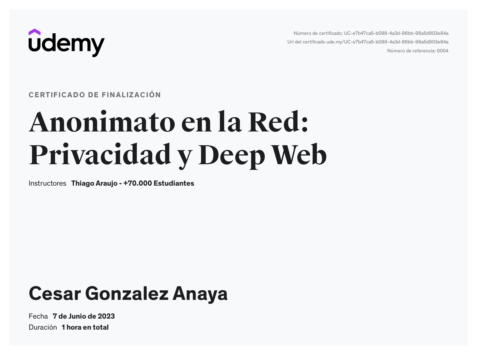 Certificado de Anonimato en la Red, Privacidad y Deep Web